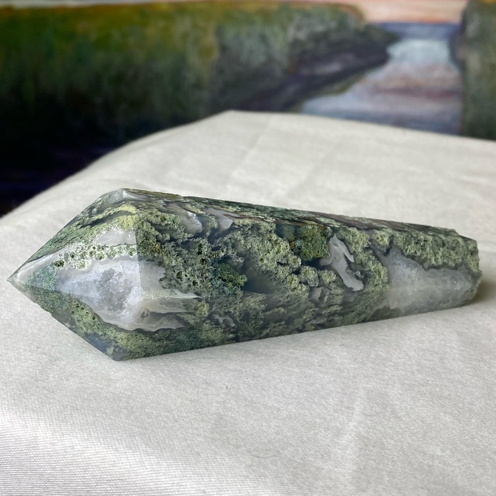 Moss Agate Wand with Druzy